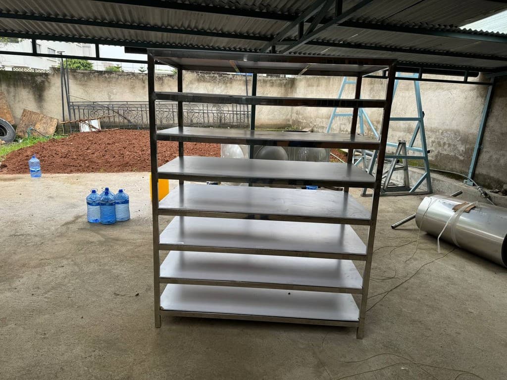 Seven-tier stainless steel shelving unit